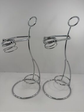 *2* Vintage Post Modern Chrome Stick Figure Wine Holders 13.5” Tall Retro MCM